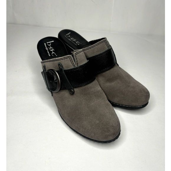 B.O.C. By Born Grey Suede Slip-On Black Buckle Detail Mules Clog - Picture 4 of 9